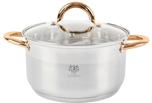 KARL HAUSMANN Faitout Inox - 4L - 22 cm - Marmite Induction en Acier Inoxydable 18/0 - Casserole avec Couvercle en Verre - fait tout tous feux - Faitouts Avec Échelle de Mesure - Cocotte Inox