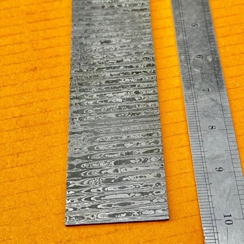 Barre en Acier Damas Fait Main pour Fabrication de Couteaux, 256 Couches, 254 x 38 x 4,0 mm (Ladder)