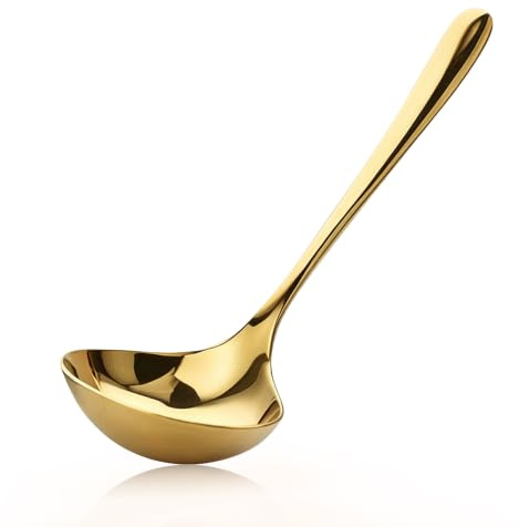 Soup Spoon with Long Handle, Metal Cooking Spoon for Stirring Gold | Serving Spoon, Stainless Steel Serving Spoon with Handle, Soup Spoon for Home Kitchen Party