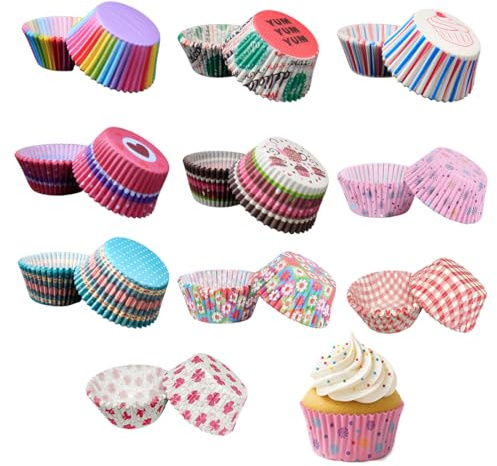 JUGUTA 200 Pezzi Pirottini per Muffin 10 Design, Pirottini di Carta, Sicurezza Alimentare, Rivestimento Antiaderente, Resistente al Grasso, per Cupcake, Dolci, Feste, Compleanni, Matrimoni (Italiano)