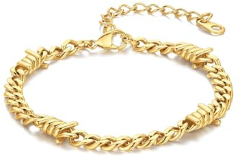 Bandmax Armband Herren Edelstahl Panzerkette Armbänder Männer Dornen Gliederarmband 5/7/9/12mm Kubanisch Kettenarmband Silber/Gold/Schwarz Armreif Armkette Modeschmuck für Geburtstag