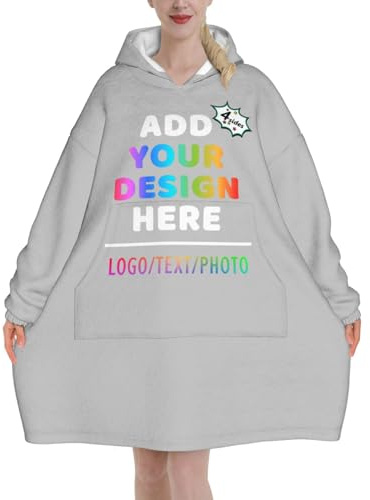 Custom Snuggle Hoodie for Adults – Add Your Text/Image/Photo, Personalised Blanket Hoodie One Size Fits All, Hoodie Blanket for Men & Women, Cozy Gift for Christmas, Birthday, Holidays, Sofa Relaxing