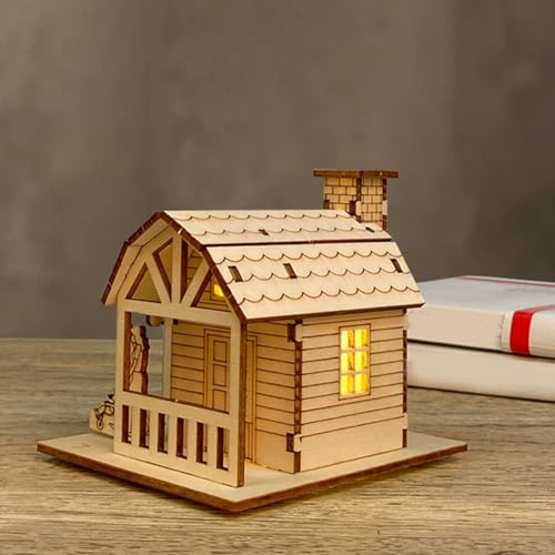 Holz Weihnachtsdorfhäuser LED Holzhaus Weihnachtsdekoration Mehrfarbig Festlich Ornament mit warmer Beleuchtung für Weihnachtsbaum Ferienhaus (D)