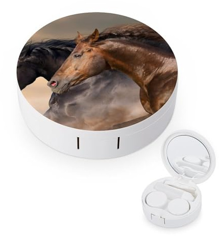 fkgvwo Contact Lens Case Horse Brown Black Contact Lens Box Travel Kit Portable for Travel & Home