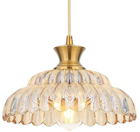 30cm/11.8 Hängelampe Vintage Glas Bernstein Pendelleuchte Esstisch E27 60W | Modern Hängeleuchte Mit Gold E27 Fassung,Pendellampe für Esszimmer,Wohnzimmer,Schlafzimmer,Flure und Eingangsbereiche