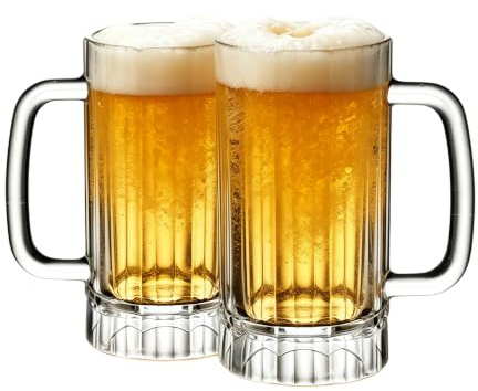 HAOHEJIA Plastic Pint Glasses Reusable Set of 2, 620ml Beer Stein Mugs Tankards with Handle, Pint Glass for Drinks & Beer
