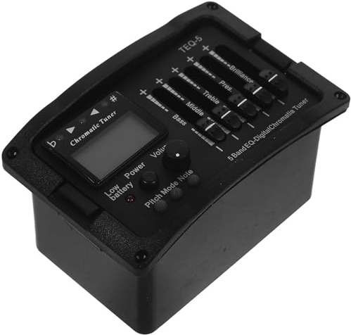 MOKKHNB Preamplificatore Compatto in Plastica e Metallo Nero per Chitarra Acustica con Equalizzatore a 5 Bande, Controllo Volume, Tuner Lcd per Chitarre Acustiche