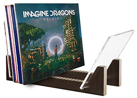 KAIU Schallplatten-Ständer aus massivem Holz mit kristallklarem Acryl, für bis zu 50 Platten, von 17,8 cm bis 30,5 cm- Modernes Schwarz