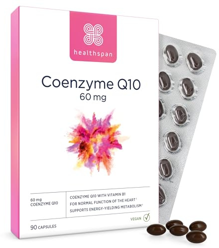 Healthspan Coenzyme Q10 60mg | 90 Capsules | Added Vitamin B | Sunflower Oil Base | Optimum Purity | Vegan