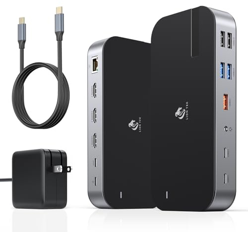 Laptop Docking Station,16 in 1 USB C Docking Triple Monitor,USB C Dock Station with 3 HDMI,PD 100W, USB 3.1/3.0/2.0,RJ 45 Ethernet,microSD/SD Card,Audio for Dell/Lenovo（Include Power Adapter）