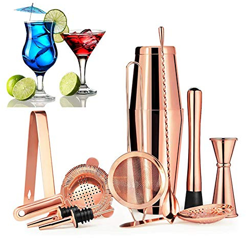 Juego De Coctelera Boston De Cobre De 13 Piezas Para Cantineros O Mixólogos - Accesorios Para El Conjunto De Barras Para El Hogar, Kit De Cantineros Mixológicos De Acero Inoxidable,Rosado