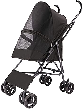 LJFLI Hundebuggy Hundewagen Kleine Hunde Klappbar bis 20 kg Schnelle Abholung Ohne Installation Geeignet füR Outdoor-Reisen Mit Haustieren,Black