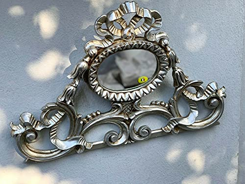 Wandspiegel Badspiegel Wandrelief- Antik Silber Rokoko Repro Wanddekoration -Barock Ornament 48x30 cm Wandbehang Wandtattoo Wandskulptur Accessoires C1522 A.S