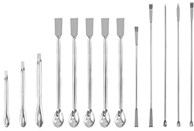 QWORK® Juego de espátulas de laboratorio, 13 piezas de espátula de laboratorio de acero inoxidable, espátula de laboratorio Micro Cuchara de Muestreo