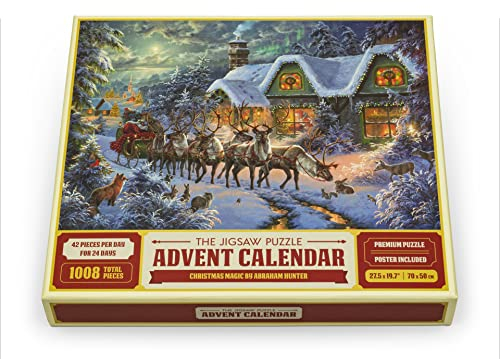 The Original Jigsaw Puzzle Advent Calendar 2024 – Christmas Magic, 24 Boxes 1008 Pieces, Xmas Holiday Countdown, Fun for Kids, Adults, Family, Official Abraham Hunter Artwork