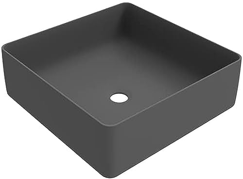 ERCOS Square Ceramic Countertop Washbasin, Bathroom Basin, Matt Grey, Without Overflow, Dimensions 416 x 416 mm
