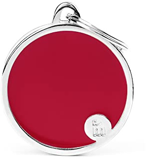 My Family Medaglietta per Cane Personalizzata Made in Italy, Osso Grande Rosso, Targhetta Cane con Incisione Gratis, Smaltata a Mano in Metallo, Collezione Basic Handmade, 38x24 mm