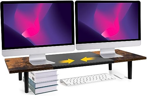 Across-Star Dual-Monitorständer mit verstellbarer Länge, Computer-Monitorständer für 2 Monitore, großer Desktop-Organizer, Ständer, Monitorhalterung für Computer, Drucker, TV (rustikales Braun)