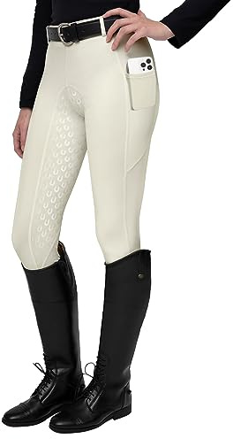 FitsT4 Sports Women's Full Seat Riding Tights Active Silicon Grip Horse Riding Tights Equestrian Breeches Beige Size M