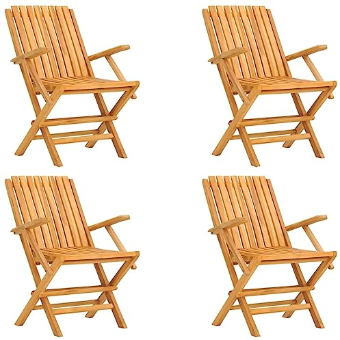 Festnight 4er Set Klappstuhl Holz Massivholz Teak, Hochlehner-Gartenstühle klappbar, Balkonstuhl, Hochlehner für Terrasse, Balkon Camping Festival, 110 kg belastbar