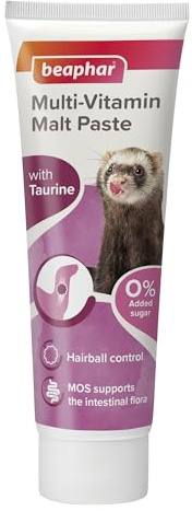 Beaphar - Multi-Vitamin Paste for Ferrets - Promotes Natural Passage of Hairballs - Prebiotic Aids Digestion - Tasty Treat with Added Vitamins & Minerals - For Ferrets of all Ages - 100g Tube