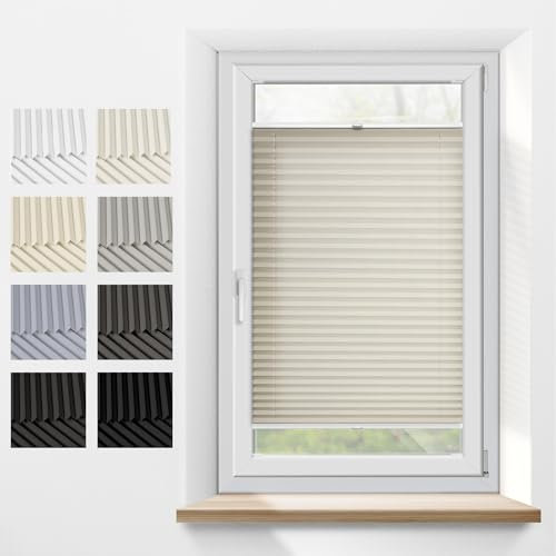 Plissee Mit Bohren Nach Maß - Plisses für Fenster & Türen, Anpassbare Höhe 150-230cm, Breite 30-129cm, 27 Verdunkelungsfarben, Montage im Fensterrahmen