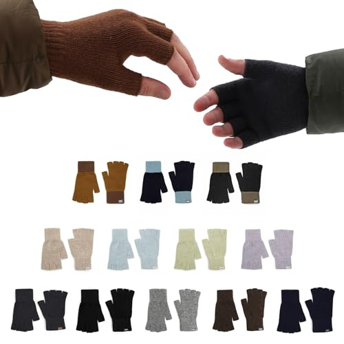 UNDERCONTROL Logo-Label, Unisex, Herbst/Winter, Outdoor, pastellfarben, dehnbarer Strick, fingerlos, Halbfingerwärmer, Touchscreen, Tippen, Handwärmer, Korea (C-Pack, Beige)