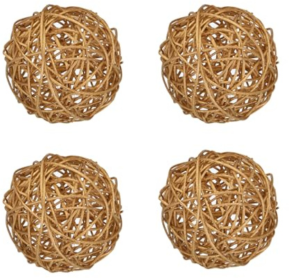 QUARKZMAN 4Stk Weidenrattan-Kugeln 3.9 Rattan Dekoration Kugeln für Tafelschalen Vasenfüller Handwerk Haus Dekoration Golden