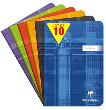 Clairefontaine 36879Cpack - Packung mit 10 Vokabelheften / Adressbücher (DIN A5, 14,8 x 21 cm liniert, mit 1 Mittelstrich, 90g, 32 Blatt) 1 Pack farbig sortiert