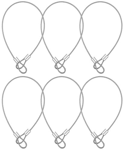 Paquete de 6 cables de acero con bucles, cable de seguridad de acero inoxidable, cadena de seguridad para puerta al aire libre, cerradura de equipaje, 2 mm de grosor, 12 pulgadas de longitud