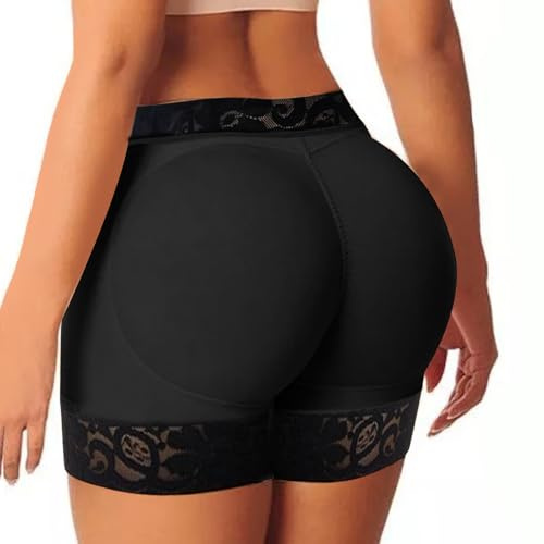Uwiyo Mujeres Butt Lifter Shapewear Fake Butt Lifter Bragas de Encaje Acolchado Tummy Control Boyshort Ropa Interior Hip Enhancer Ropa Interior (FR/ES, Letras, M, Regular, Regular, Negro)