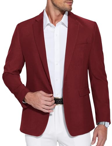 COOFANDY Blazer para Hombre Chaqueta Deportiva de Ocio y Negocios de Un Solo Botón para Traje de Boda Rojo Oscuro 3XL
