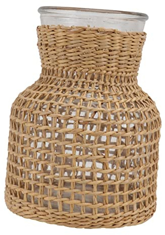 ORFOFE Vaso Semplice Rattan in Vetro Color per Fiori Intrecciato Portafiori Cachi Pratico Design Nordico Decorativo Eleganti per Ambienti Domestici