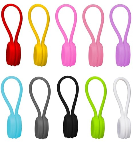 10PCS Magnetic Cable Ties Reusable Silicone Cable Clips Multi-Purpose Magnetic Cord Ties Cable Organizer for Managing and Bundling Wired Earphone/Cables/Chargers, Manager for Office, School, Home