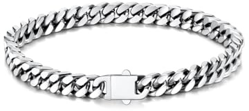 U7 Armband Herren Silber Schick Panzerkette Armbänder Männer Miami Armkette 5mm Kubanische Gliederarmband Edelstahl Panzerarmband 19cm lang für Vater Ehemann Freund Opa Jungs
