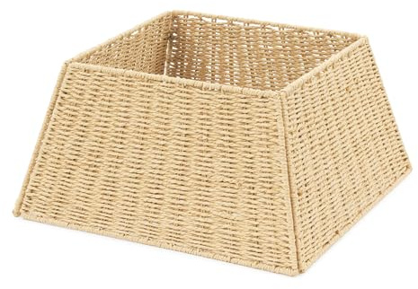 Christmas Village Natural Wicker Christmas Tree Skirt - Rustic 50x50cm Detachable Base Cover for Festive Home Decor - Fits Tree Stands Up to 48cm