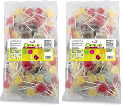 Caramelos Cerdán - Piruletas Mini Corazón | Sabor Fresa, Cola, Manzana, Limón | Caramelo Duro con Palo sin Gluten ni Alérgenos | Ideal para Fiestas, San Valentín y Cumpleaños | Bolsa de 200 Unidades