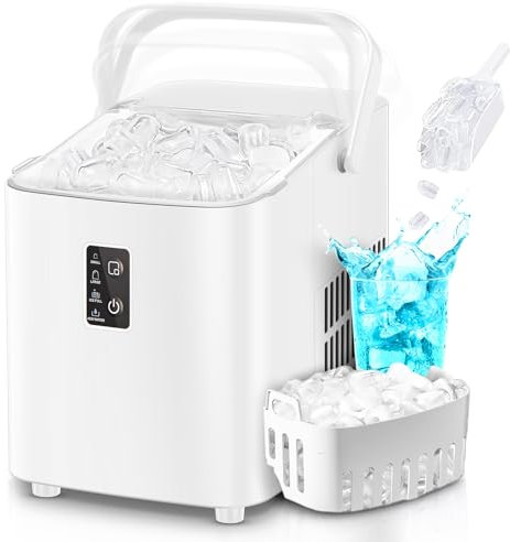 FOHERE Macchina per il ghiaccio, ghiaccio in 5 minuti, 14 kg in 24 ore, mini macchina del ghiaccio autopulente, 2 dimensioni di ghiaccio per cucina, ufficio, bar e feste, maniglia facile, bianco