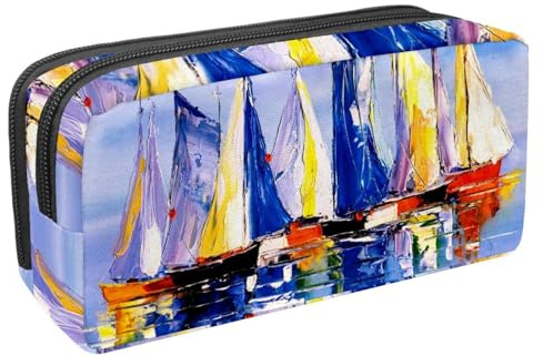 VAPOKF Pen Bag Pencil Case, Student Stationery Pouch for Teen Boys Girls, School Office Supplies - Sailing Boats Oil Painting