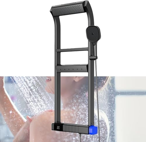 SystèMe De Colonne De Douche Avec éTagèRe, Pommeau De Douche Effet Pluie Et SystèMes De Massage Avec Jets De Corps, Robinet De Baignoire à Affichage NuméRique Led, Pommeau De Douche Cascade,Black