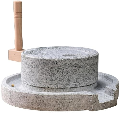 SAYEYBU Hand-GetreidemüHle Mit Steinmahlwerk, Haushalts-Mahlscheibe Aus Naturstein, Mahlkern Aus Massivem Edelstahl, Trocken-/NassmüHle, FüR Bohnen, Weizen, GewüRzpulver,A,20 * 30cm