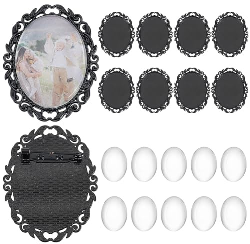 PH PandaHall 10 ensembles Kit de Fabrication de Broches, Broche Ovale Vintage de 40x30mm Broches Photo Sans Lunette avec Cabochons en Verre Transparent pour la Fabrication de Bijoux Mariage Fête