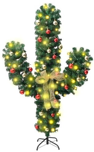 Vopese Cactus de Navidad con Soporte y LED Verde 210 cm PVC Adornos navideños para Decoración Navideña de Fiesta en Casa