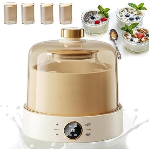 Yogurtiera Con Controllo Della Temperatura, Confezionamento E Fermentazione A 360°, Contenitore A Bocca Larga Da 1 L, Con 4 Bicchierini Da 180 Ml, Per Yogurt, Natto, Kimchi,B