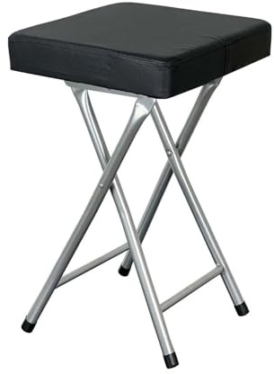 PREMZO Foldable Thick Padded Square Stool 49 cm Compact Space Saving Lightweight Seat for Kitchen, Dining, Breakfast Bar, Home Office, or Desk Use (Black)