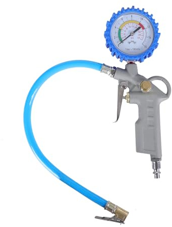 Profi Reifenfüller 3-in-1 Reifendruckprüfer mit Manometer, Luftdruckprüfer zum Aufpumpen, Entleeren & Messen, Reifendruckmesser für Auto, Motorrad & Fahrrad, Druckluft-Zubehör bis 12 Bar