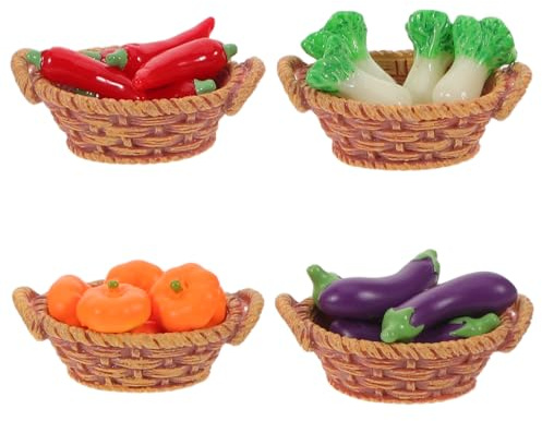 Uonlytech 4pcs Mini Dollhouse Vegetable Basket: Miniature Play Food Handheld Basket - Dollhouse Vegetable Figurine Micro Landscape Resin Fruit Veggie Prop
