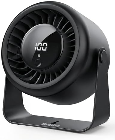 EasyAcc Air Circulator Fan with 5200mAh Battery, 4.2m/s Powerful Turbo Desk Fan for Damp Heat, 5-Speed Quiet Rechargeable Portable Fan with Type-C for Bathroom Kitchen Bedroom Office, Black