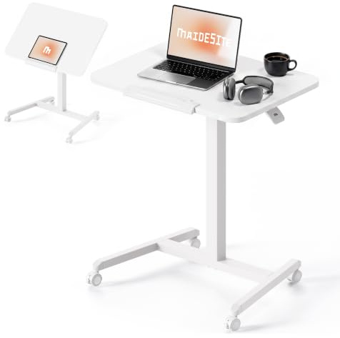 MAIDeSITe Fit Pro Stehpult höhenverstellbar 76–110 cm,Mobiler Schreibtisch mit Rollen,pneumatischer Laptoptisch mit klappbarer Tischplatte,Beistelltisch für Homeoffice