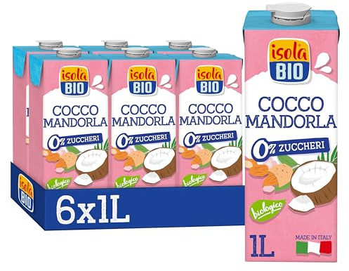 ISOLA BIO Bevanda Cocco e Mandorla Biologica Zero Zuccheri 6x1L | Bevanda vegetale, senza glutine, senza zuccheri, 100% naturale, bio, vegan, mix di gusto